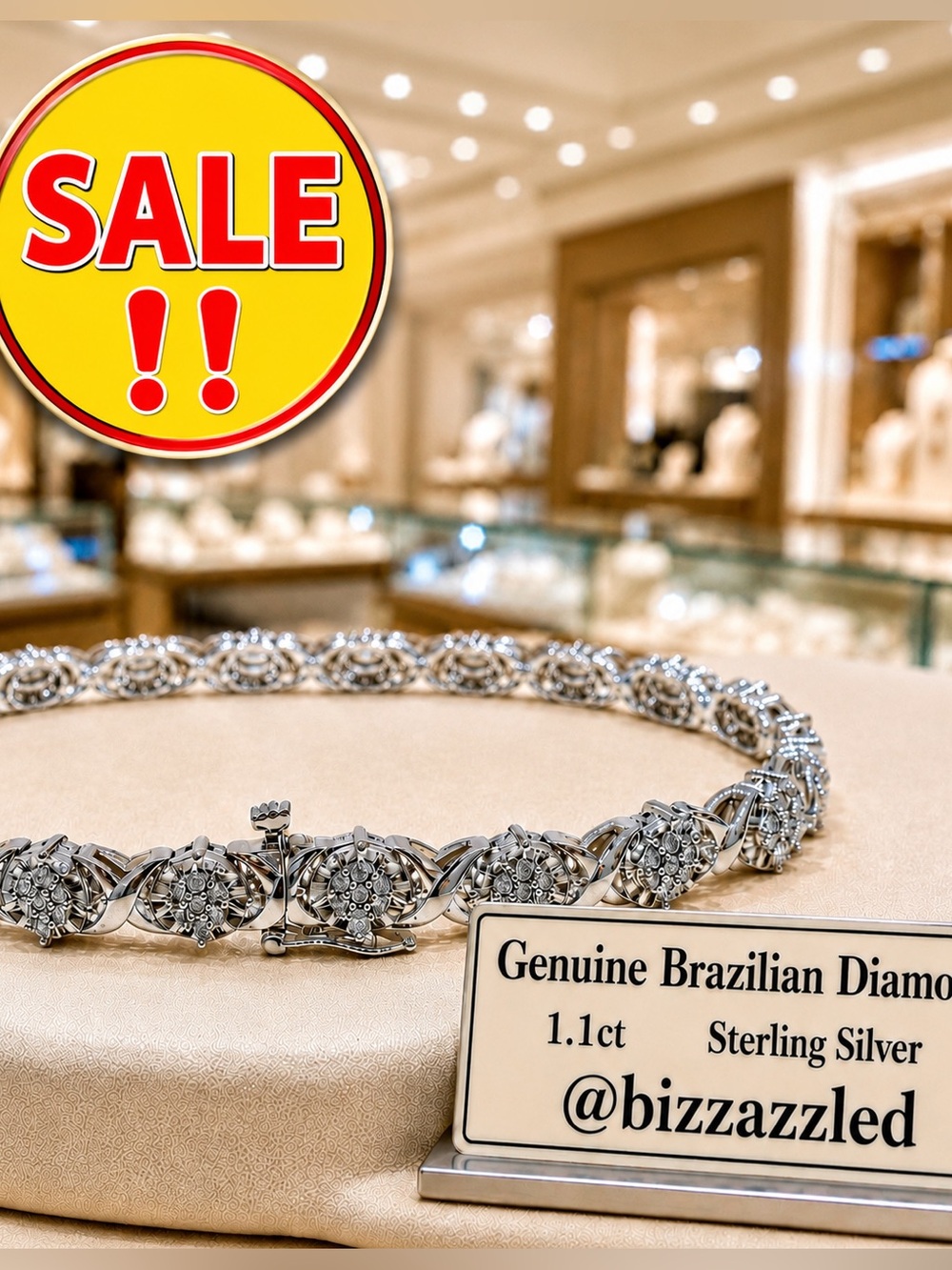 Diamond Tennis Bracelet 7.5" 14k white Gold Electroplated on 925